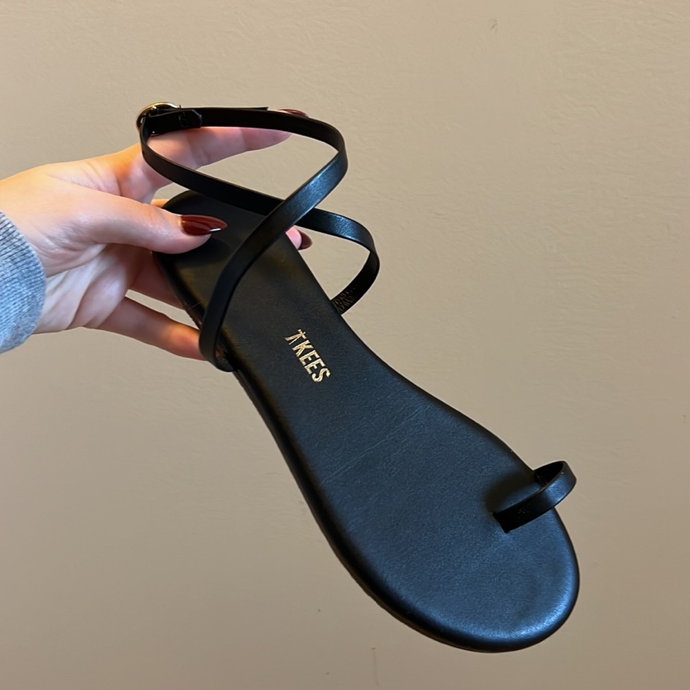 Tkees Phoebe Black Leather Strappy Sandals